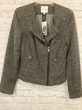 Catherine Malandrino Womens Small Zip Front Moto Jacket Gray Marled Pockets Nwt