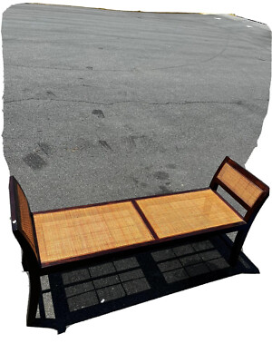 crate and barrel wood and rattan bench