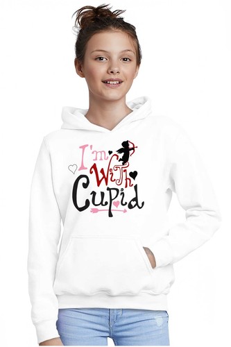 Valentine's Day I'm With Cupid Love Heart Youth Girls Hoodie Sweatshirts Kids - Picture 4 of 7