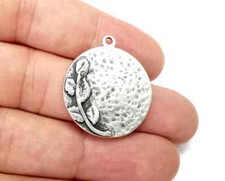 Branch leaf Round Plant Charms Antique Silver Plated jewelry Accessories G28462