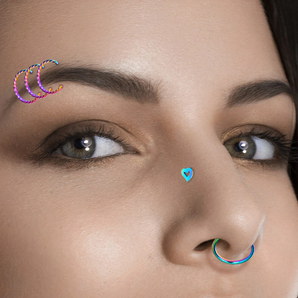 16-32件装彩虹钢鼻环耳钉微型唇穿孔Daith耳环套装20G — 第 3/4 张图片
