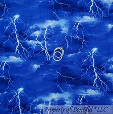 BonEful Fabric FQ Cotton Quilt Navy Blue White Cloud Sky Lightening Weather SALE