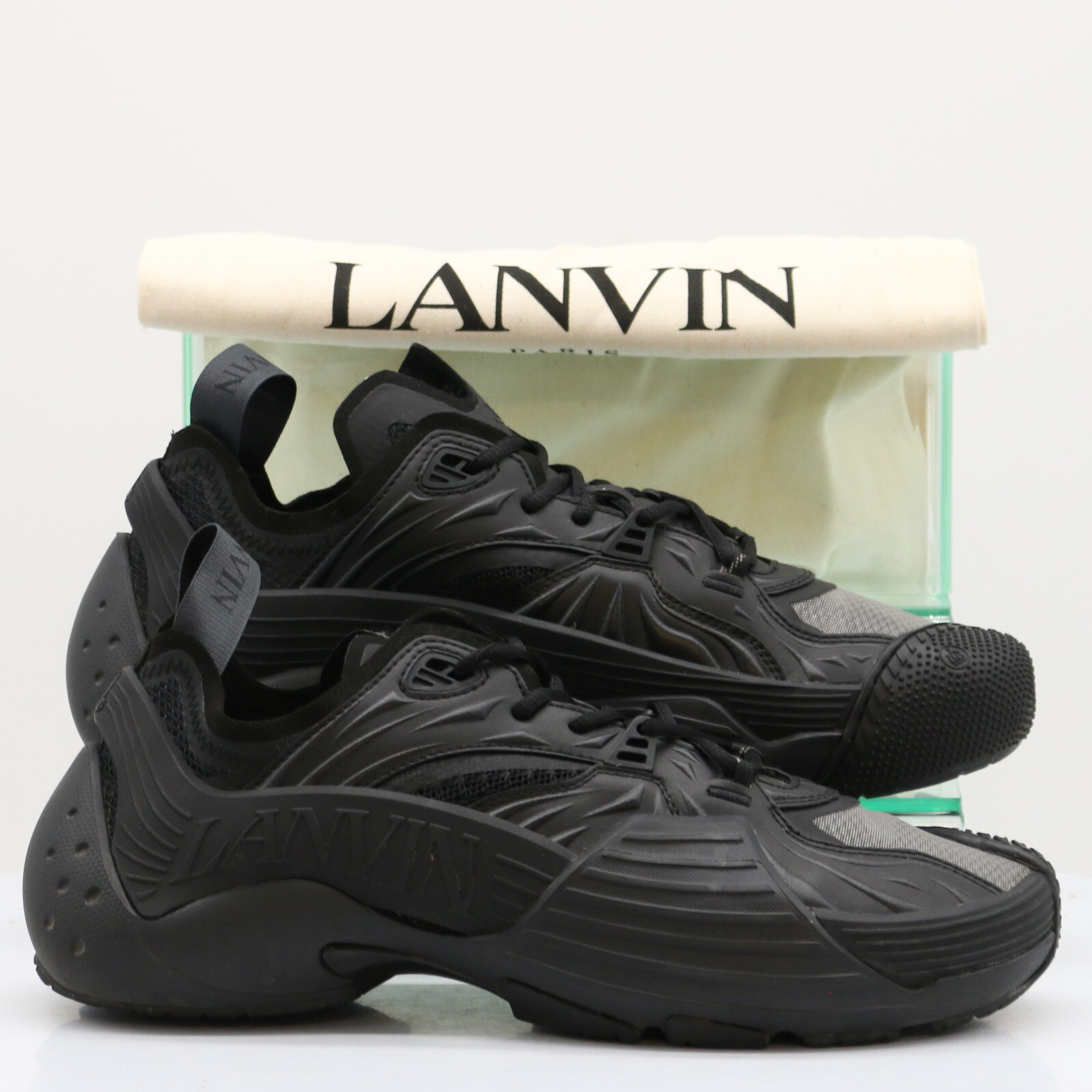 LANVIN FLASH X ENTRENADORES PARA HOMBRE REINO UNIDO 8 EU 42 TRIPLE NEGRO PRECIO DE VENTA SUGERIDO POR EL FABRICANTE £505 JA