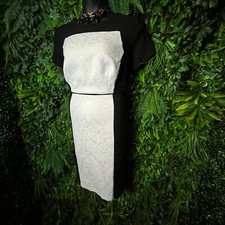 DRESS BARN Dress Women 18 Black White Paisley Print Sheath Short Sleeve 0483