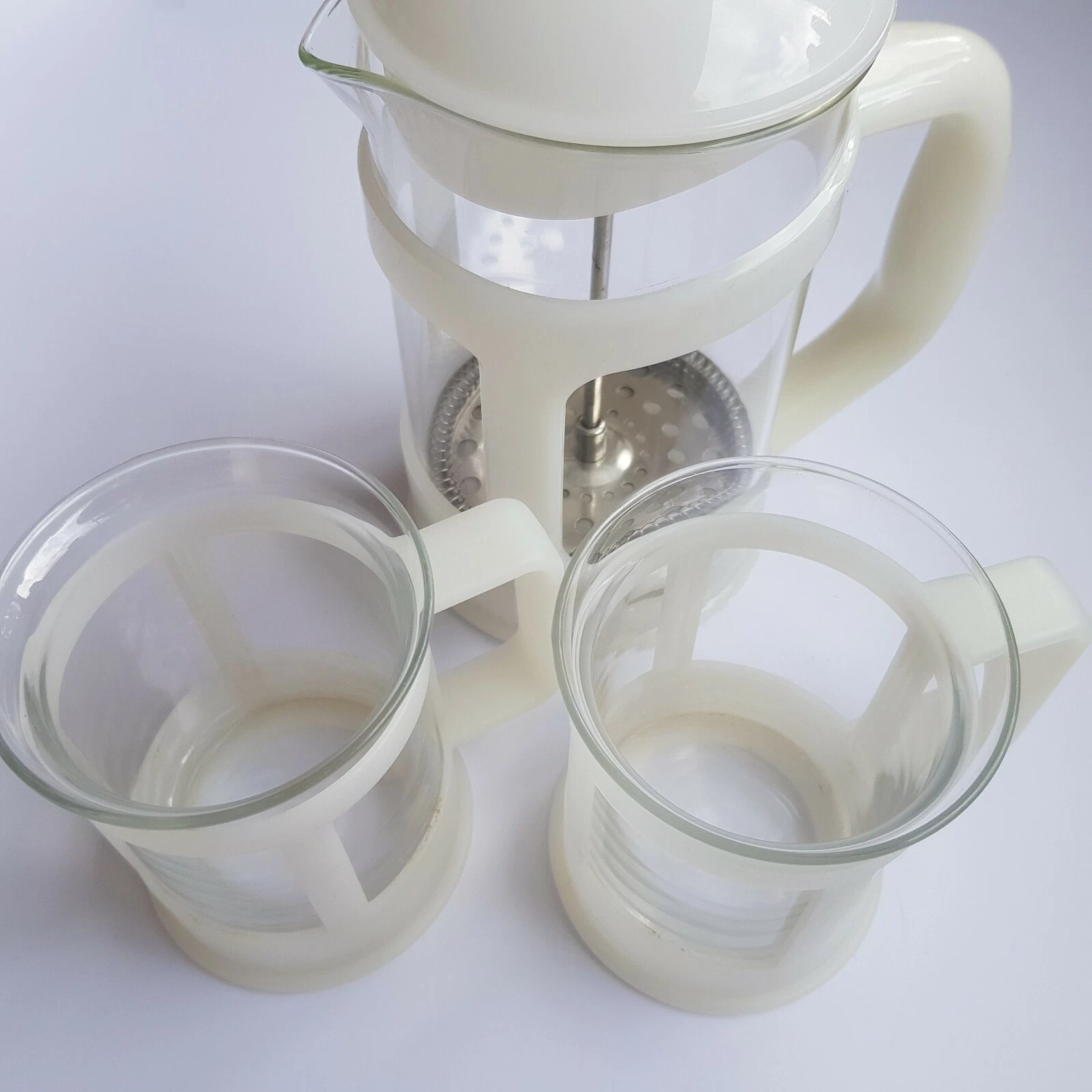 Bodum Bistro glass coffee press cafetiere + glasses modular white vintage Danish