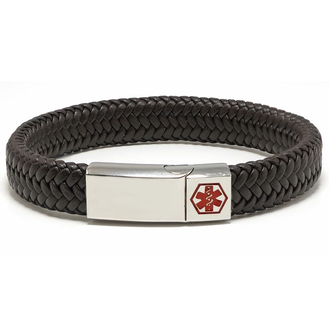 Medical Alert Leather Bracelet SOS ID Personalised 16cm to 24cm