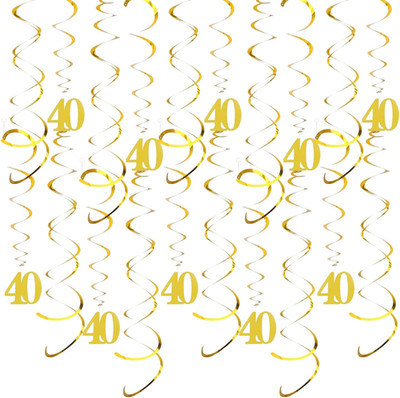 20 Stück Geburtstag Deko,Zahl 40 Geburtstagsdeko Spiralen Luftschlangen Gold,Dec