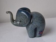 LANGHAM GLASS CRYSTAL HAND-MADE MEDIUM BLUE GREY ELEPHANT FIGURE MADE IN ENGLAND