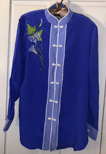 BOB MACKIE WEARABLE ART vintage Royal Blue SILK Blouse Jacket BUST up to 35 XS