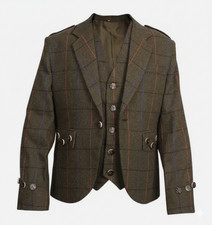 Men  s Brown Tweed Argyle Kilt Jacket - Scottish Highland Wedding Wear