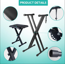 New Keyboard Stand  Bench Set   Double X Adjustable Piano Stand Black