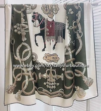 Sallys Boutique 80% Cashmere & 20% Silk Wrap Scarf Horse Print Square Shawl 53"