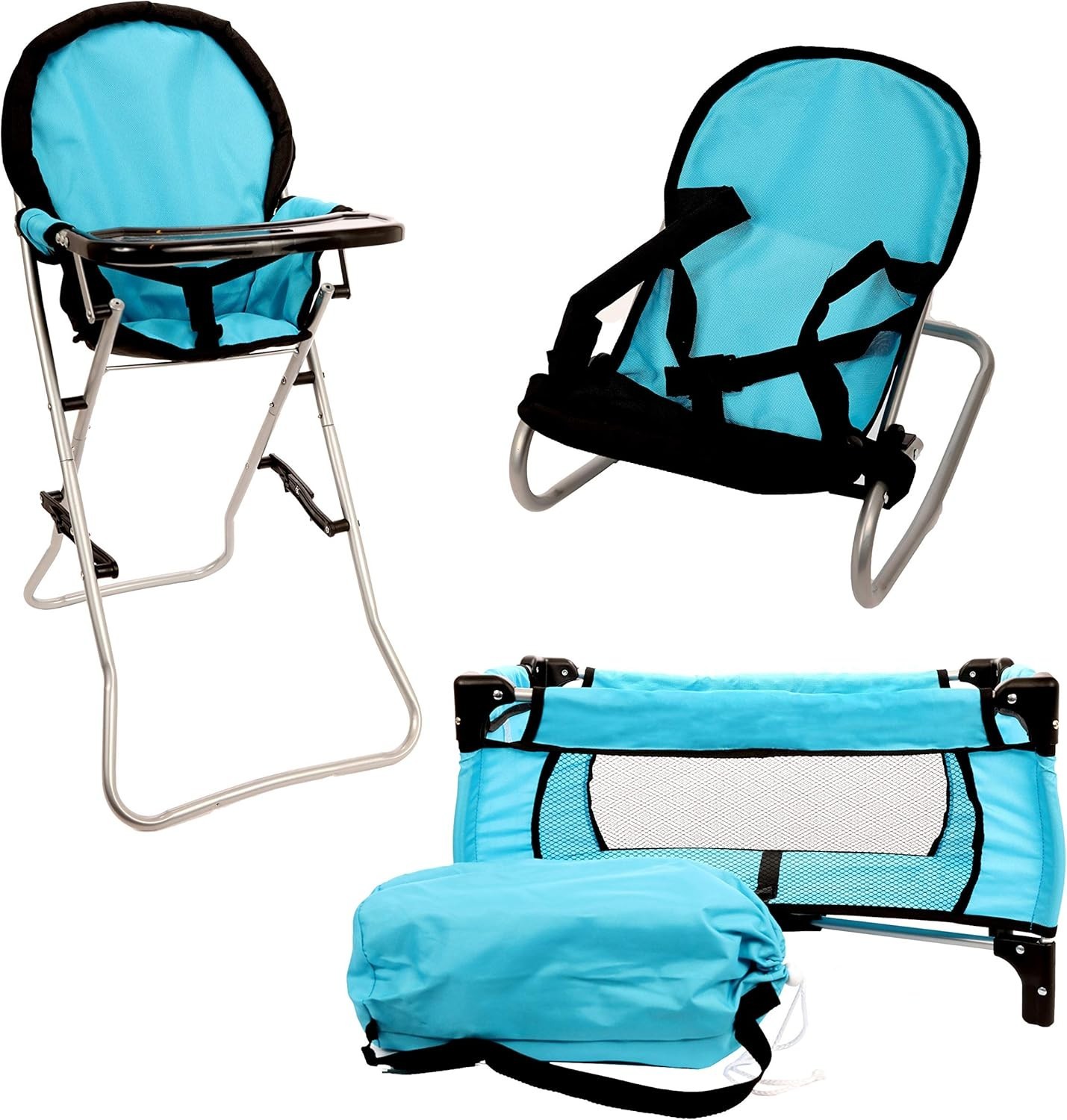 Blue Doll Pack N Play Doll Bouncer Doll High Chair 3 In 1 Ne