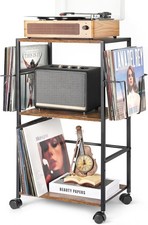 Image of Bikoney Vinyl Record Storage, Rolling Side Table with Player Stand, Large End T