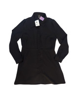 NWT Forever 21 Button Up Dress Black Long Sleeve Size XL Collared Short