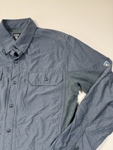 Kuhl Shirt Mens Small Blue Long Sleeve Button Zipper Pockets Lightweight Hiking - Picture 2 of 9