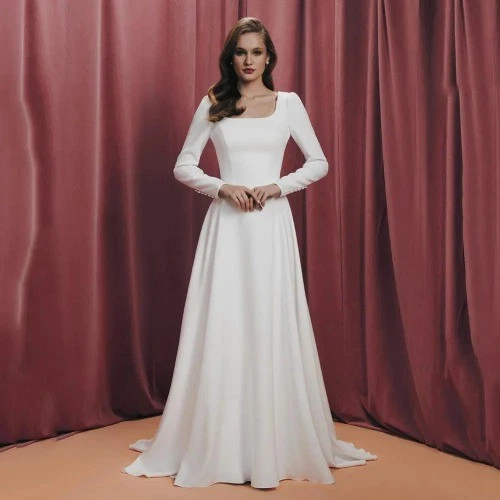 Polyester Square Neck Long Sleeve Wedding Dresses for sale | eBay