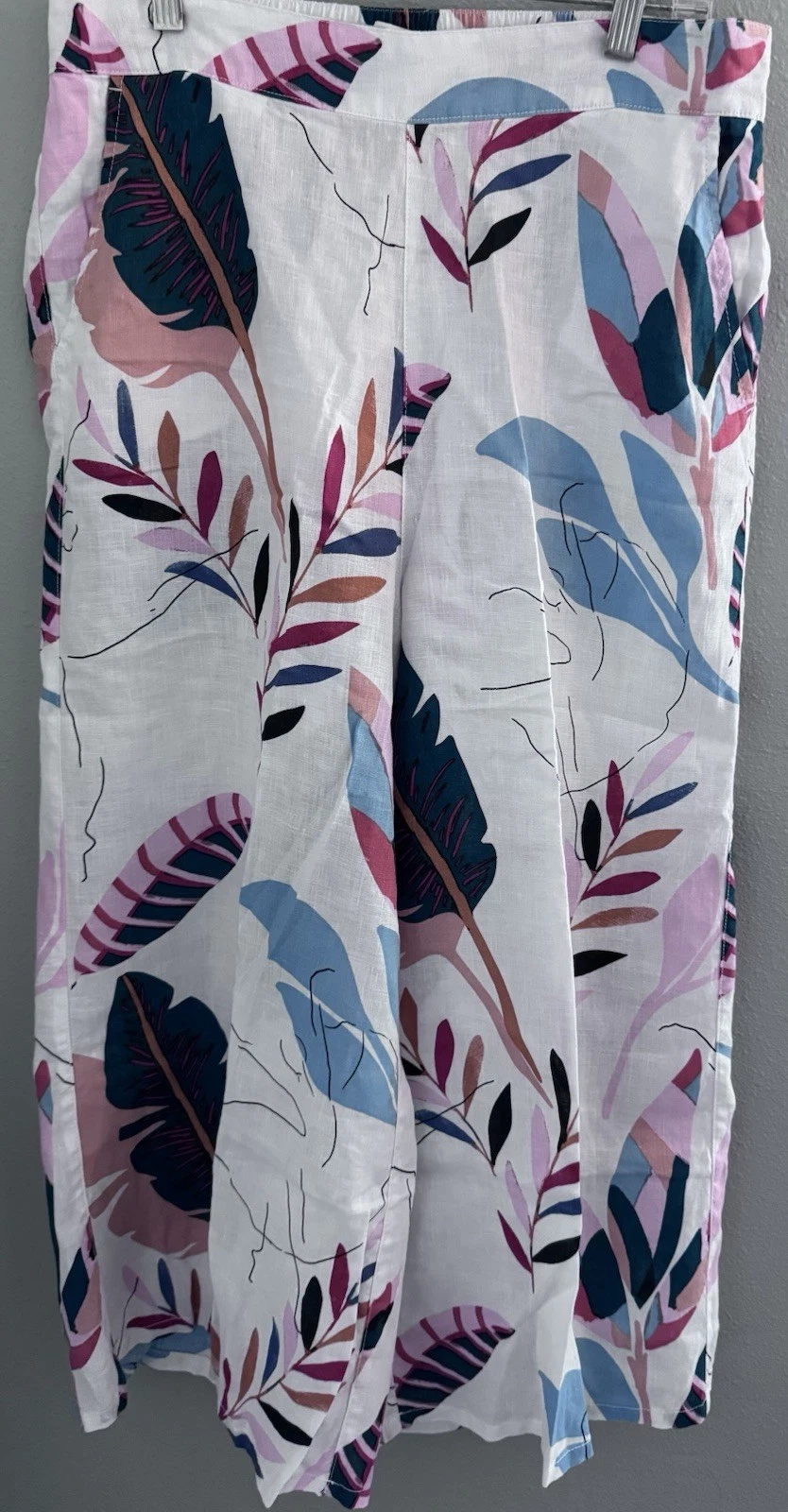 Cynthia Rowley Womens 100% Linen Floral Wide Leg Pants Size L Coastal Tropical