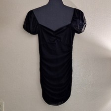 Windsor Women's Black Off Shoulder Puff Sleeve Ruched Mesh Bodycon Mini Dress M