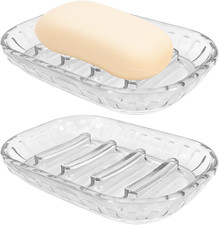 Soap Dish Holder 2 Pack Bar Soap Saver Tray Bathroom Shower Kitchen Sink Clear