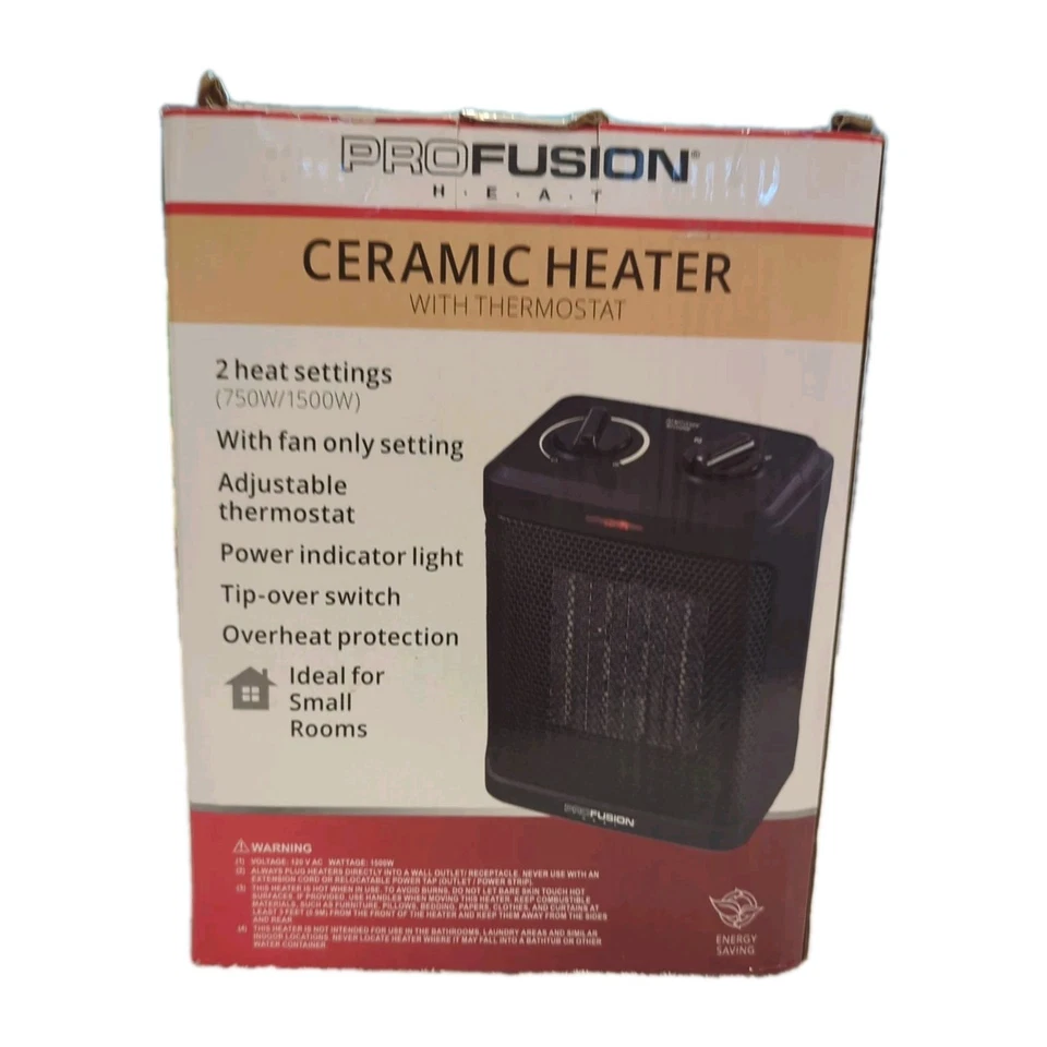 ProFusion Heat 750/1500W Pers Ceramic Heater / Thermostat / Tip Protection NIB - Image 2 of 4