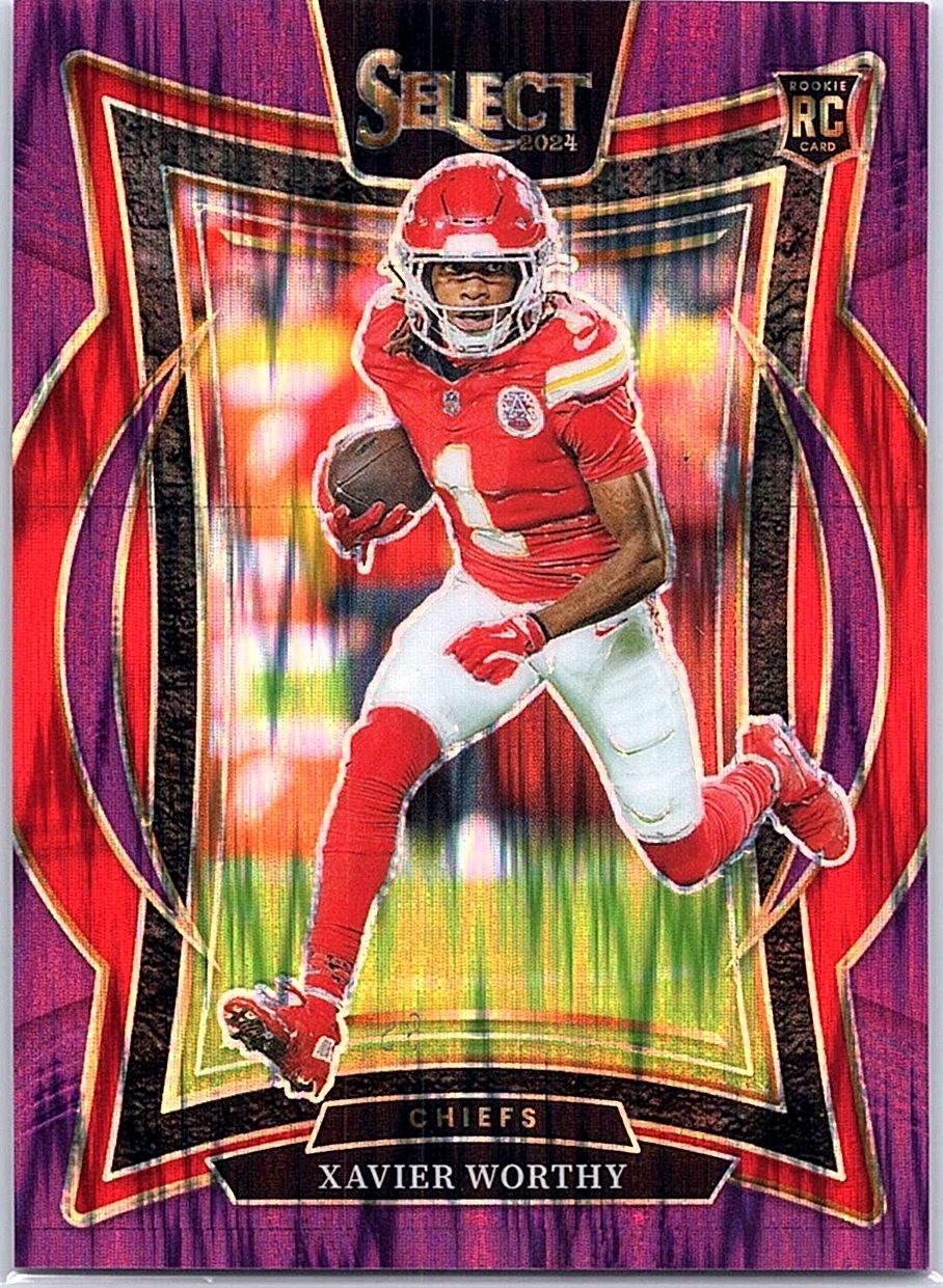 2024 Panini Select - Concourse Xavier Worthy #32 Purple Shock Prizm /360 (RC)