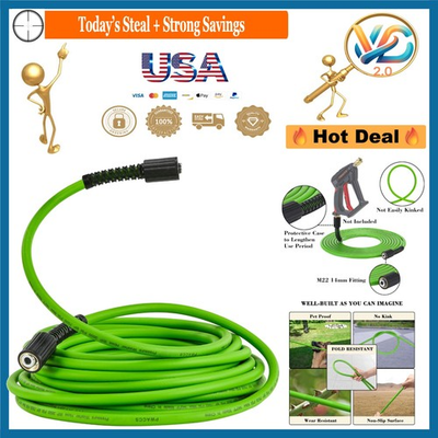 #ad High Pressure 25FT Power Washer Hose 3600 PSI M22 Fittings Green $40.90