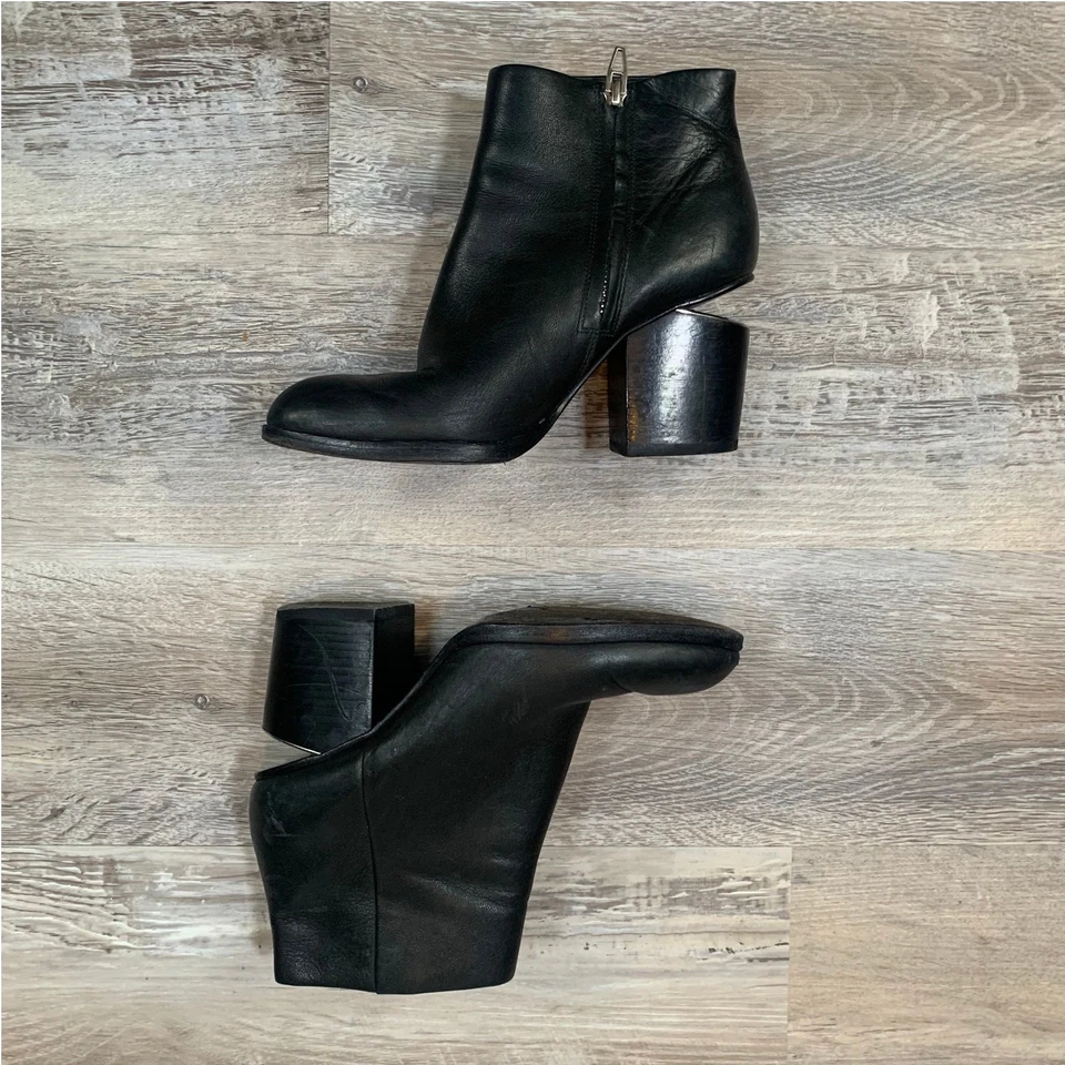 Alexander Wang Gabi Botines de Cuero Negro 6.5 Plata Recortado Tacón Botines Foto 2 de 4
