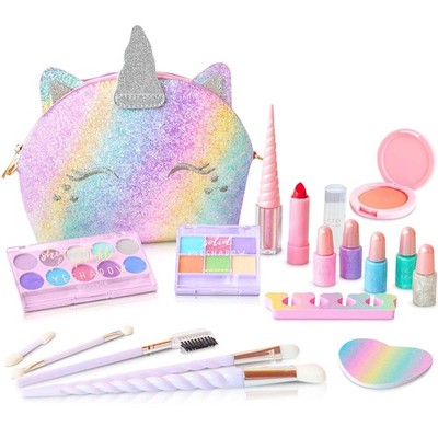 Kinder Echt Make-up Set ohne Talk Waschbar Schminkset Einhorn Handtasche für Mädchen