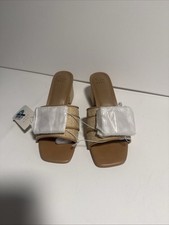 Women's Kathleen Raffia Buckle Block Heels 7.5 Beige New With Tags