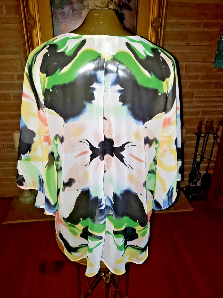 Poncho Top Carmen Marc Valvo Ligero Transparente Floral Manga Ángel Talla S Foto 2 de 3