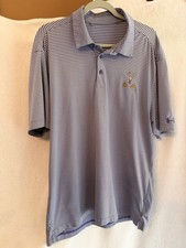 Under Armour Mens Xl Purple Striped Golf Polo Shirt Tobacco Road Deer Logo. G26