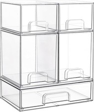 Stackable Storage Drawers Set of 5 Clear Plastic Organizer Bins Bathroom Cabinet