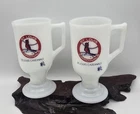 2~ St Louis Cardinals Milk Glass Drink Glasses Footed Mugs Vintage Baseball Fan