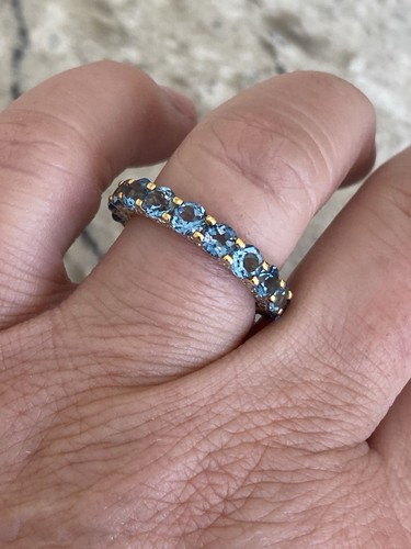 Rarities Carol Brodie Gold Vermeil Blue Topaz White Zircon Eternity Ring - Picture 8 of 14