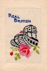 TANK WITH RED ROSE: REAL BRITISH: RARE WW1 EMBROIDERED MILITARY SILK POSTCARD