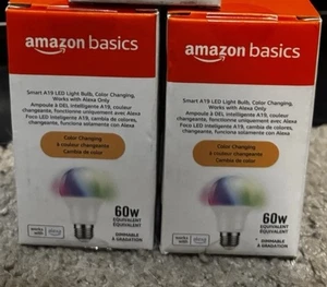 2-Pack Ampoule de lumière intelligente Amazon Basics WiFi LED RGB A19 60W E26 Dimmable
