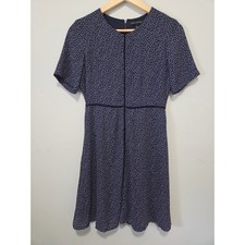 Banana Republic Navy Polka Dot Fit & Flare Dress Petite 2P Ladder Lace Trim
