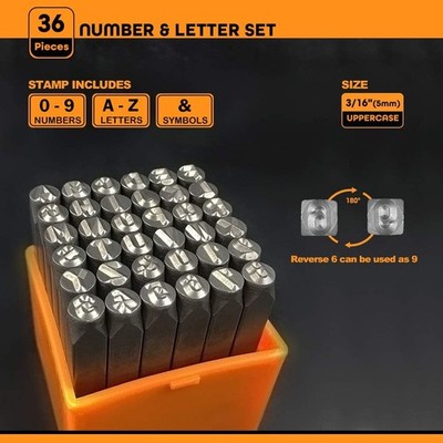 Professional 36Pcs. Steel Metal Stamps Set,(3/16 ) 5mm,Steel Number and Lette...
