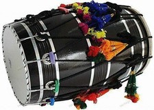 Mango Wood Punjabi Bhangra Dhol Black Surface Free With Bag