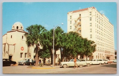 Brownsville TX El Jardin Hotel Levee Street Texas Palms Postcard Cars Dexter