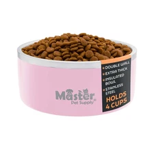 Stainless Steel Medium Double Wall Dog Bowl with Anti Skid Base - Rose Quartz