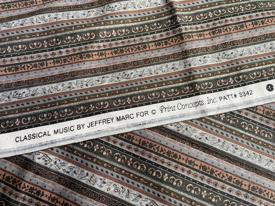 Classical Music Fabric 1/2 Yard Jeffrey Marc Print Concepts Notes Stripes Gray - Image 2 of 4