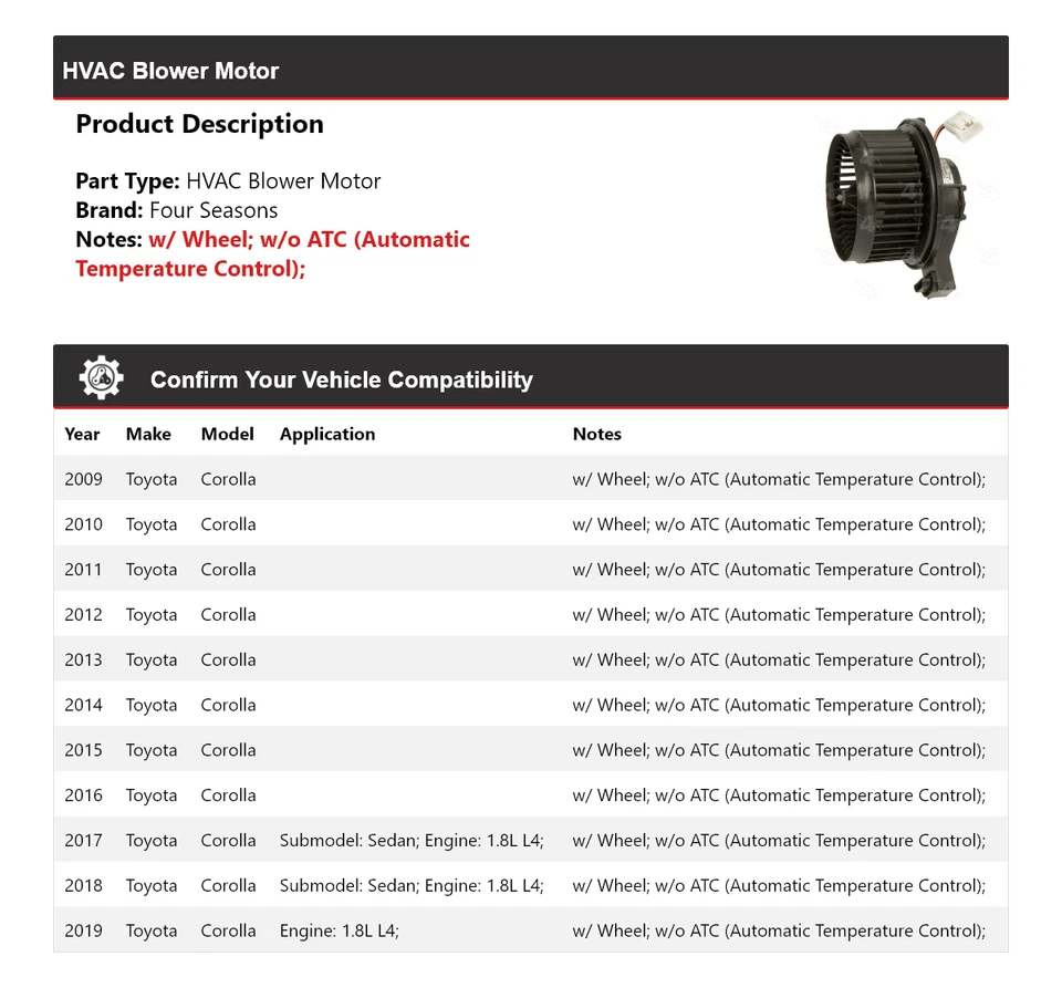 Мотор вентилятора для Toyota Corolla 2009-2019 годов выпуска 4 сезона 2010 2011 2012 2013 годов выпуска - Изображение 2 из 4