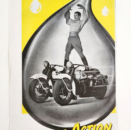 1947 Pennzoil Motor Oil Advertisement Motorcycle Stunt Man Automobilia DWWW4