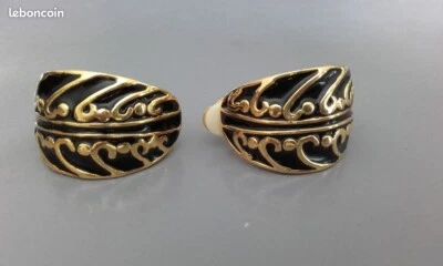 Boucles d'oreilles Clips Émaillées Noires Vintage/ 5 - Photo 1/3