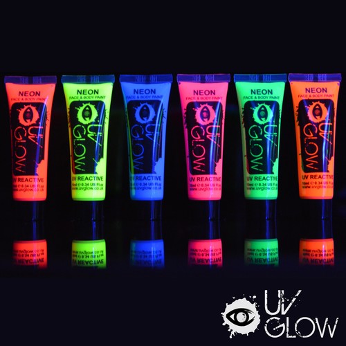 UV Glow Neon Face Paint Body Paint 10ml - Set of 24 Fluorescent ...