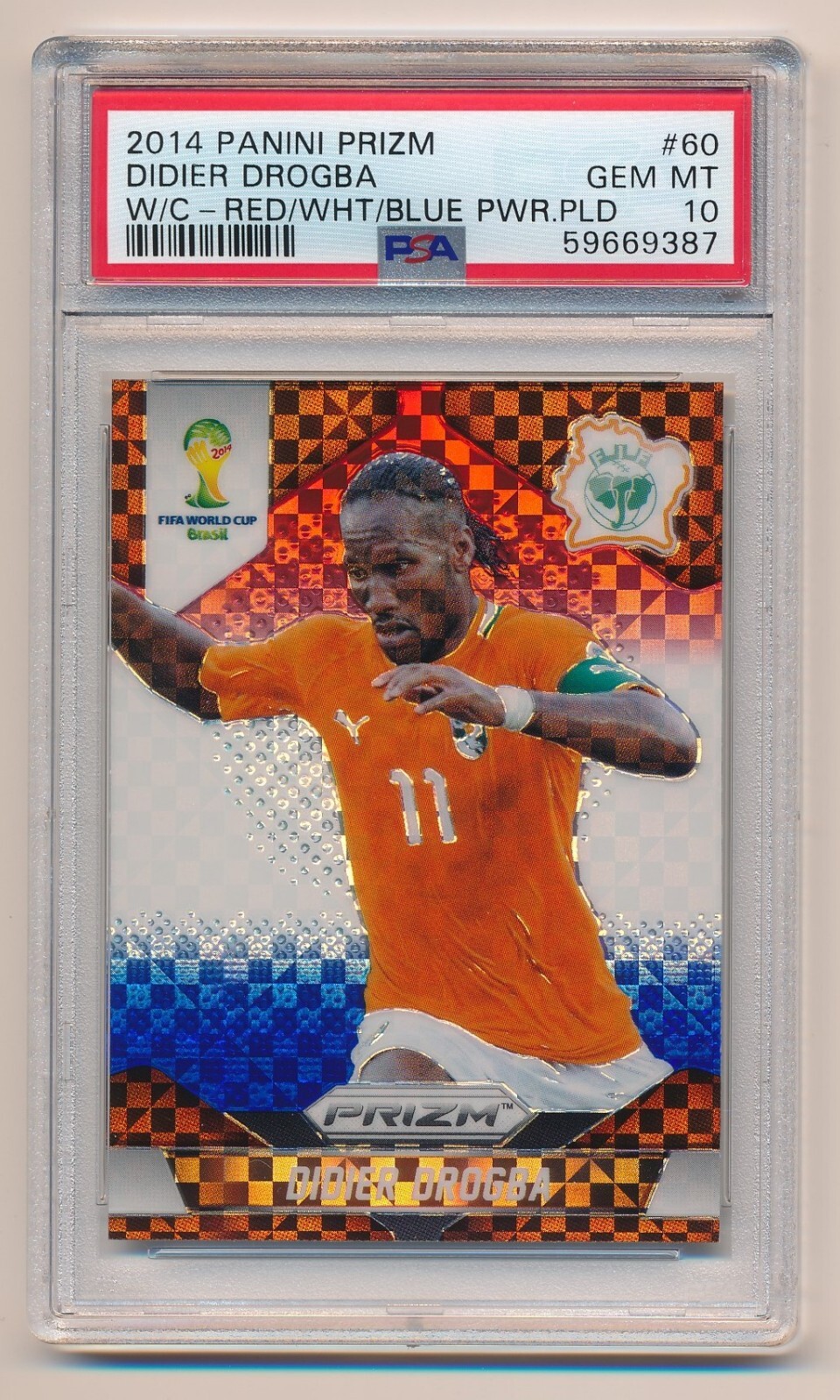 2014 Prizm World Cup Didier Drogba Red White Blue Power Plaid PSA 10 Gem Mint