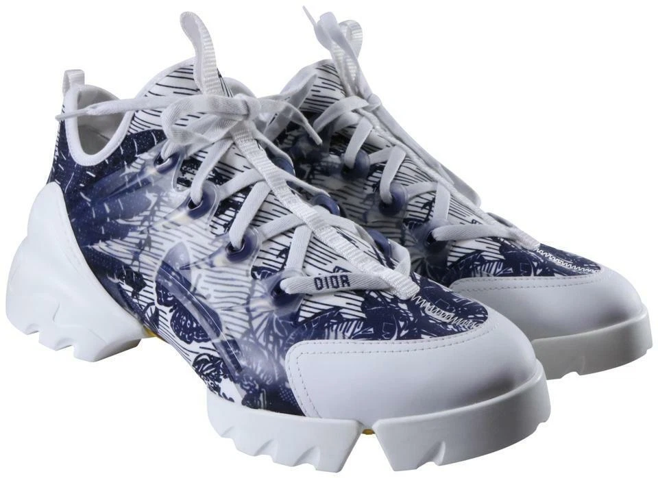 Baskets plates à lacets Dior D Connect bleu papillon blanc Tropicalia 40,5