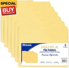 BAZIC Manila File Folder 1/3 Cut Letter Size, Left Right Center Tabs Positions, 